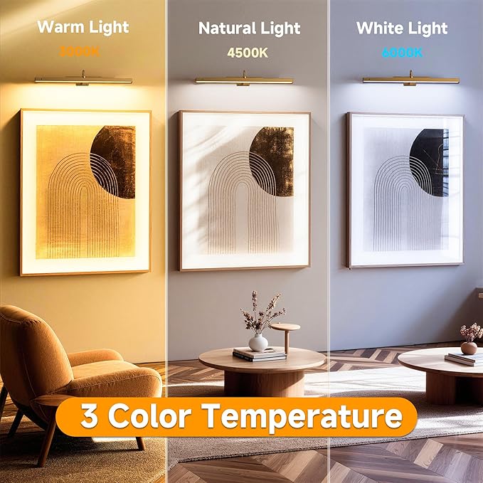 Art Light for Wall Picture Brass, 6000mAh Rechargeable Wireless Wall Sconce,Battery Operated Remote Dimmable Lighting for Hallway Sconce(24 in, 2 Pack)