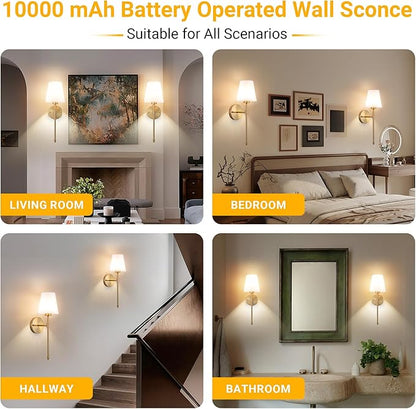 Peel and Stick Wall Sconces, Stick On Wall Sconce Set of 2, Battery Operated Wireless Wall Light, No Drill Adhesive Wall Lamp, Corn Bulb with 10000mAh Rechargeable Battery, Bedroom Wall Decor