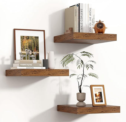 Square Floating Shelves for Wall 12"W x 12"D x 1.2"H, Engineered Wood Wall Shelves with Invisible Brackets for Living Room Bedroom Bathroom Office Kitchen Storage Decor, Rustic Brown Finish, Set of 3
