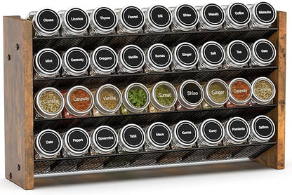 NESAPTO Spice Rack Organizer for Cabinet, Wooden 4 Tier Vertical Seasoning Organizers for Kitchen Pantry, Countertop/Wall Mount, Holds 36 Spice Jars (No Jars Included), 17.2" W × 9.4" H