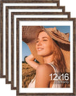 Vittanly 12x16 Picture Frames Set of 4, Display Pictures 11x14 with Mat or 12x16 without Mat, Gallery Frame for Wall Display, Engineered Wood with Shatter Resistant Plexiglass, Rustic Brown