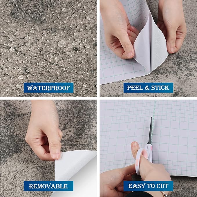 FunStick 15.7"x240" Stained Grey Concrete Contact Paper for Countertops Self Adhesive Removable Concrete Wallpaper Peel and Stick Industrial Faux Cement Wall Paper Roll for Bathroom Living Room Desk