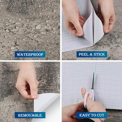 FunStick 24"x200" Stained Concrete Wallpaper Peel and Stick Textured Cement Grey Contact Paper for Countertops Waterproof Adhesive Vinyl Industrial Concrete Wall Paper Roll for Bathroom Desk Removable