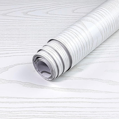 Yun-aeon White and Silver Wood Contact Paper 17.3"x200" Rustic Wooden Peel and Stick Wallpaper Removable Self-Adhesive Wallpaper Wood Grain Contact Paper for Countertops Cabinets
