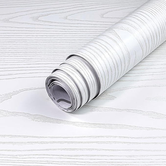 Yun-aeon White and Silver Wood Contact Paper 17.3"x80" Rustic Wooden Peel and Stick Wallpaper Removable Self-Adhesive Wallpaper Wood Grain Contact Paper for Countertops Cabinets