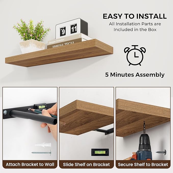 Dreamland 40 Inches Floating Shelves for Wall,9.3 Inch Deep Floating Shelves Set of 2, Large Display & Storage Shelf, Wall Shelf for Bathroom Bedroom Living Room Kitchen Office,Walnut