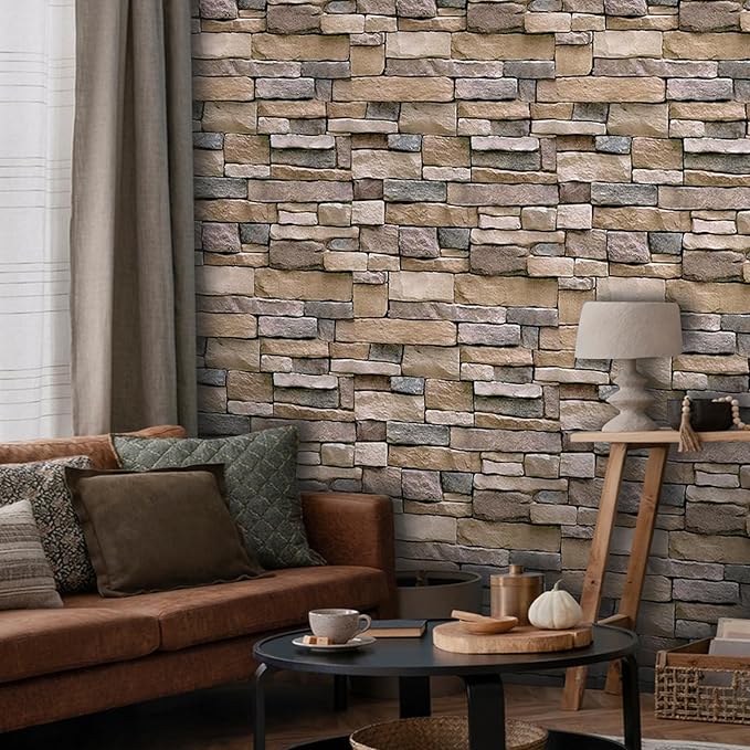 Abyssaly Stone Wallpaper Brick Wallpaper Peel and Stick Stone Backsplash Self-Adhesive Removable Vinyl Wraps Grey Faux Brick Shelf Paper 17.71" X 236" Home Decorations Contact Paper