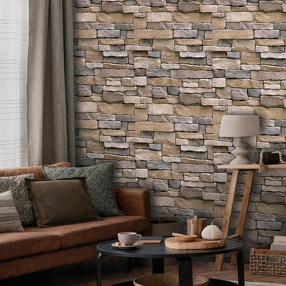 Abyssaly Stone Wallpaper Brick Wallpaper Peel and Stick Stone Backsplash Self-Adhesive Removable Vinyl Wraps Grey Faux Brick Shelf Paper 17.71" X 236" Home Decorations Contact Paper
