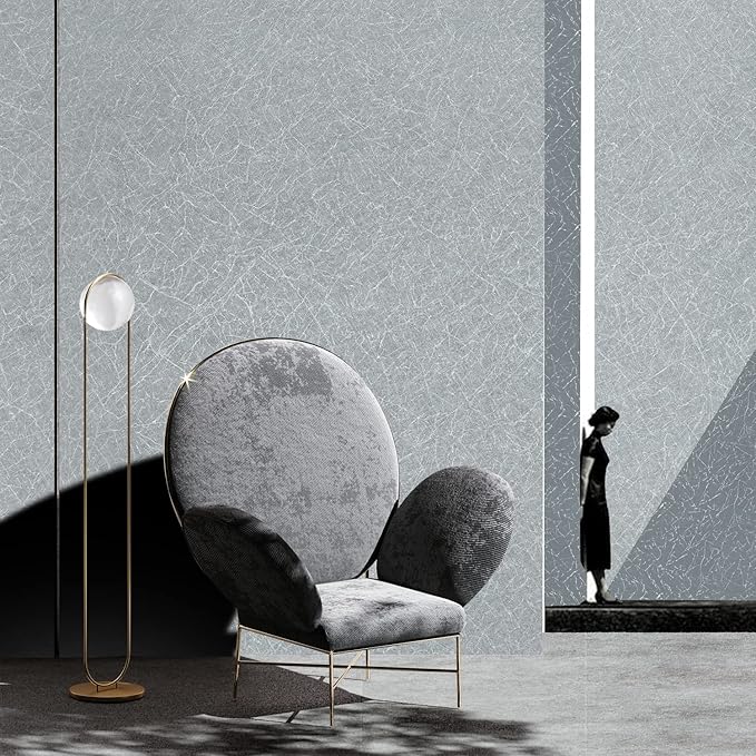 Cohoo Home Gray Peel and Stick Wallpaper Grey Silk Contact Paper for Cabinets and Drawers Silver Textured Self Adhesive Removable Wallpaper Bathroom Bedroom Waterproof Wall Covering 15.7inL 197inW