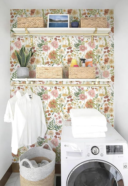 EchoSphere 16.9 in x118 in Peel and Stick Wallpaper Floral Self Adhesive Wallpaper Boho Floral and Leaf Contact Paper DIY Removable Wall Paper for Bedroom Livingroom Cabinets Decor Vinyl Roll