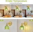 Plug in Wall Sconces Set of 2, Plug in Wall Lamp, Vintage Wall Light with Green Tulip Glass Lampshade, 3-Way Dimmable with Dual Switches, No Wiring Needed for Bedroom Wall Decor and Hallway