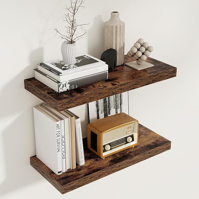 Floating Shelves for Wall, 22.5"W x 8"D Wall Shelf, Rustic Wood Floating Shelf 22.5 Inch Long, Bathroom Shelves Set of 2, 8 Inch Deep Floating Shelves for Living Room, Bedroom, Kitchen, Rustic Brown