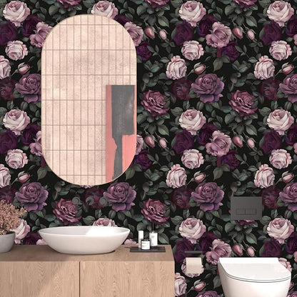 Purple Pink Rose Wallpaper Peel and Stick Vintage Floral Contact Paper 17.5in x393in Flowers Wall Paper Self Adhesive Waterproof Removable for Room Shelves Cabinet Drawer Table Decor Renter Friendly