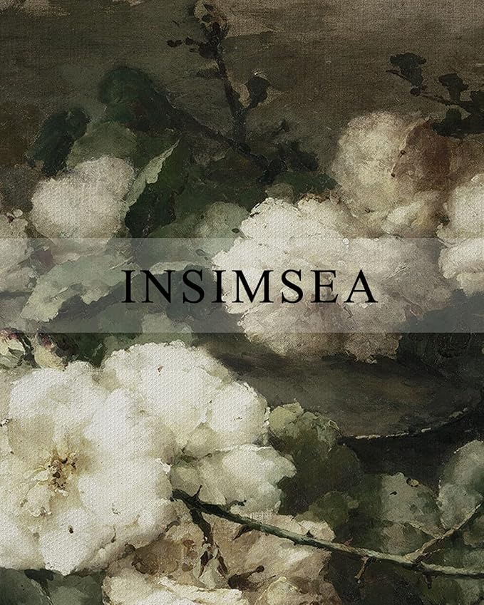 InSimSea Framed Canvas Wall Art Vintage Decor, Room Decor White Roses Still Life Paintings Canvas Print, Mid Century Modern Decor for Living Room, Bathroom Farmhouse Kitchen, 16