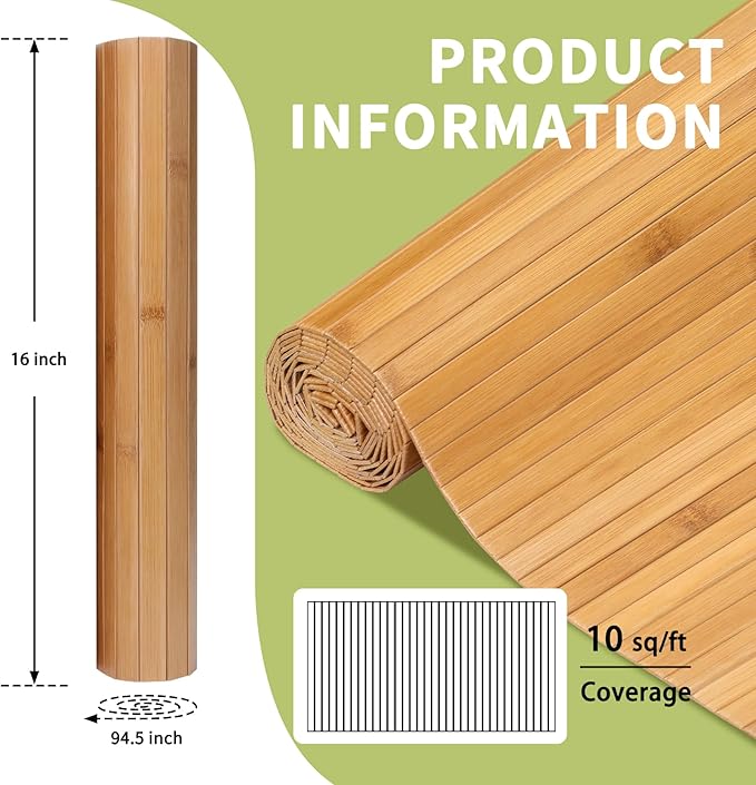 Natural Bamboo Wall Panel,Renewable Pole Wrap Bamboo Wainscoting Paneling for Interior Decoration,Wall Decor, Ceiling Cabinet Furniture,Kitchen Island (Natural, 16
