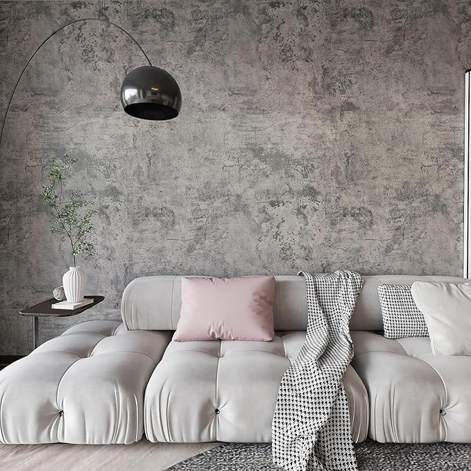 BAYYA Concrete Wallpaper Peel and Stick Grey/Brown/Beige Cement Contact Paper 15.8"x591" Industrial Style Self Adhesive Waterproof Removable Wall Covering Vinyl Film Furniture Stickers for Wall