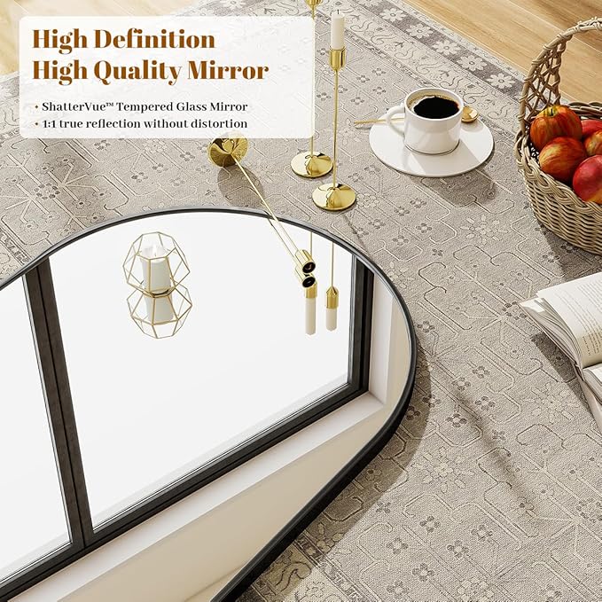 16x24 Arch Wall Mirror, Black Bathroom Mirrors for Over Sink, Metal Frame Wall Decor for Entryway, Bedroom, Living Room