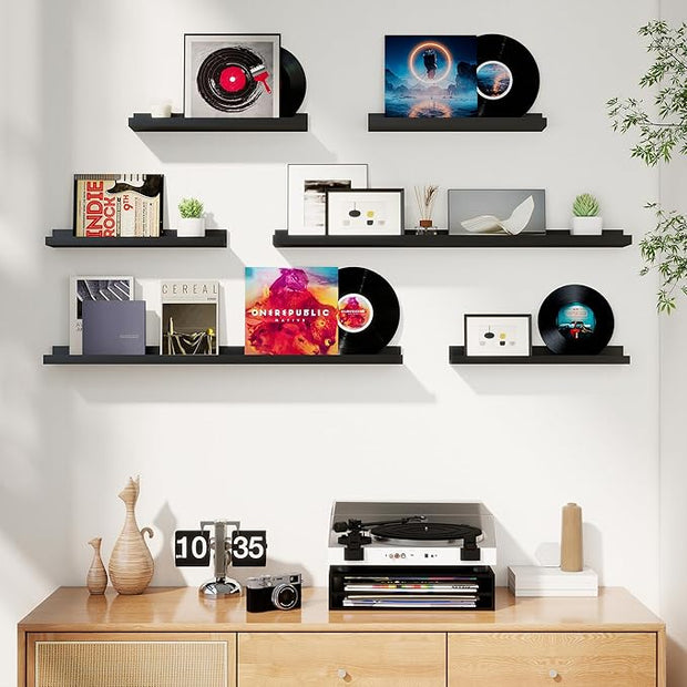 Axeman Picture Ledge Shelf, Floating Shelves for Decor Storage Set of 6, 36 inch Floating Wall Mounted Shelves, Wall Shelves with Lip for Living Room, Bedroom, Nursery, Bathroom, Kitchen, Black