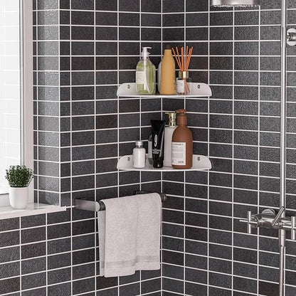 9.5x9.5 Inch Acrylic Corner Floating Shelf Set of 2, White Corner Wall Shelf for Home Décor, Speakers, Security Cameras, Toileries, Plants, Figures, Cosmetics, Books