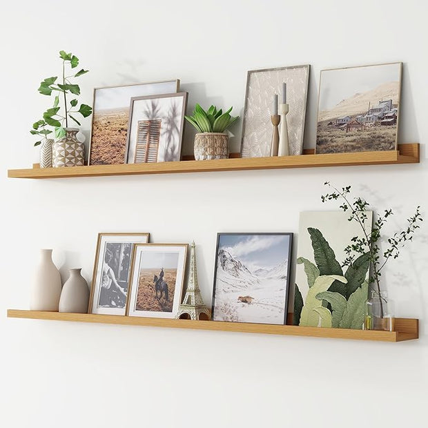 Picture Ledge Shelf, Floating Shelves Set of 2, 56 Inches Long Large Nursery Book Shelves for Toys Storage, Kids Bookshelf Wall Mounted for Living Room Bedroom Decor Books Photo Frames, Natural Oak