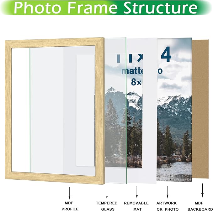 FrameWorks 2-Pack, 11x14 Matted to 8x10 Picture Frame, Natural Oak – Classic Wooden Photo Frame with Tempered Glass, Modern Matte Finish for Prints, Posters, Certificates & Wall Decor – Gallery-Ready