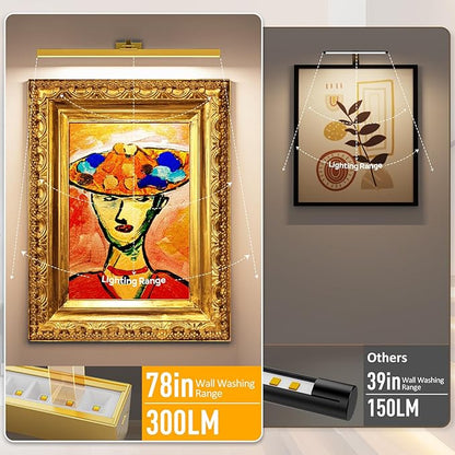 Picture Lights for Wall, Battery Operated Picture Light 24in Gallery Light for Paintings CCT Dimmable Recharging Battery Wall Light with Remote Control for Living Room Gallery Dartboard