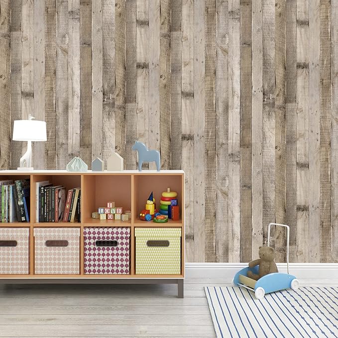Yun-aeon Natural Wood-Grey Wood Contact Paper Peel and Stick Wallpaper 17.3