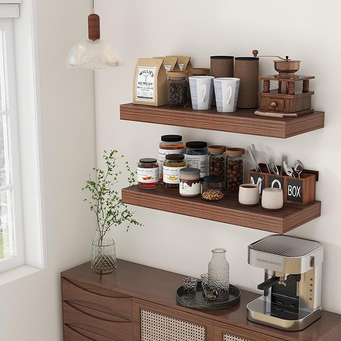 30 Inch Floating Shelves | 12 Inch Deep Walnut Floating Shelves Set of 2 | 30
