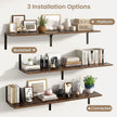 Fun Memories Rustic Brown 12 Inch Deep Floating Shelves Set of 2, Wall Mounted Shelf with Metal Brackets, Rustic Wood Wall Shelf for Bathroom, Kitchen and Living Room, Rustic Brown, 55W x 12D