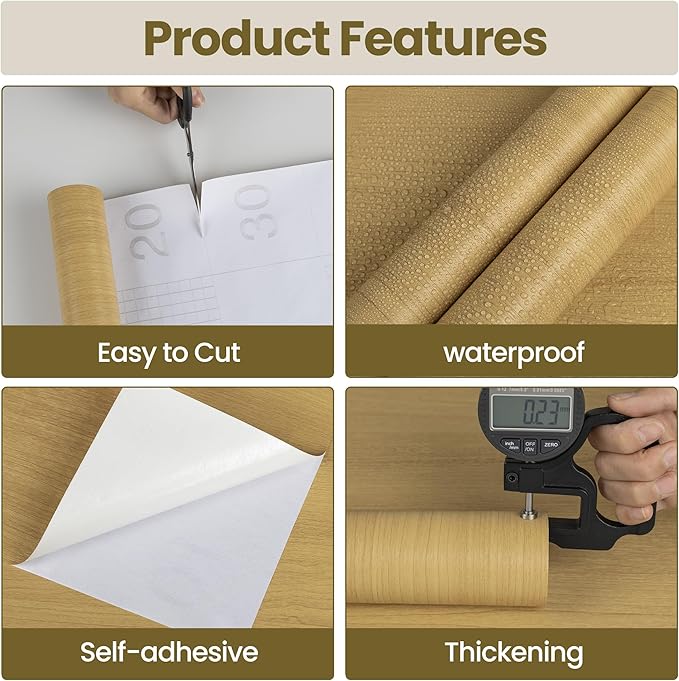 Wood Contact Paper Peel and Stick, Thicken Vintage Wood Grain Wallpaper for Countertops Furniture, Natural Wood Furniture Sticker Self-Adhesive Removable Waterproof Vinyl Film 15.7 in X 196 in