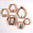 WONFUlity Hexagon Floating Shelves Honeycomb Wall Mounted Wood Farmhouse Storage for Bathroom, Kitchen, Bedroom, Living Room - Driftwood Finish, Light Brown