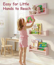 Nursery Book Shelves for Wall Set of 3, Pink Natural Wood Bookshelf Wall Decor, Small Floating Shelf Organizer for Kids Room, Bedroom, Kitchen Spice Rack