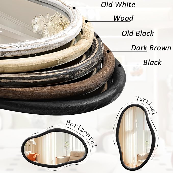 JJUUYOU Irregular Wall Mirror Black Asymmetrical Wooden Mirror 30
