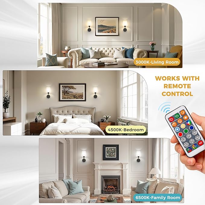 DORESshop Battery Operated Wall Sconce Set of 2, Wall Light Wireless Easy to Install, Dimmable and Adjustable Sconces Wall Decor, Rechargeable Wall Lamp for Bedroom, Living Room, Black 13.8in