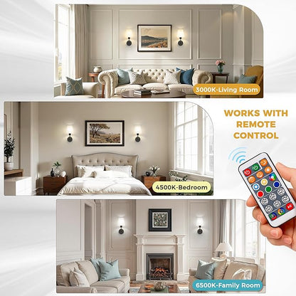 DORESshop Battery Operated Wall Sconce Set of 2, Wall Light Wireless Easy to Install, Dimmable and Adjustable Sconces Wall Decor, Rechargeable Wall Lamp for Bedroom, Living Room, Black 13.8in