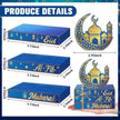 Geelin 4 Pcs Eid Mubarak Tiered Tray Decor Wooden Book Stack Signs, Blue Gold Islamic Crescent Moon Mosque Table Centerpiece for Ramadan Home Shelf Coffee Bar Mantel Decorations