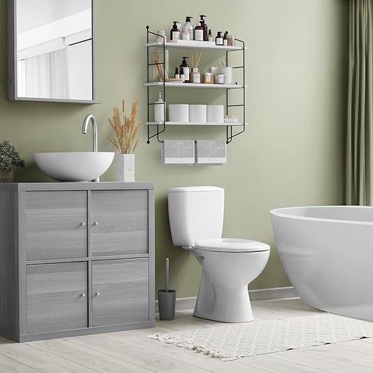 Sorbus 3-Tier Floating Bathroom Shelves for Wall - Wood Wall Storage for Towels, Over The Toilet Storage Cabinet, Gaming Floating Shelves, Bathroom Accessories, and Home Decor (White)