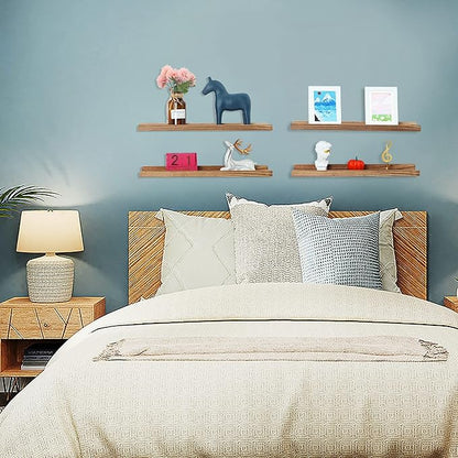 Long Floating Shelves With Lip,Picture Ledge Shelves Set of 4,Rustic Photo Frames Storage Display Shelves Wall Mounted for Living Room Bedroom Kitchen Kids Nursery,Home Office Decor 24 Inch