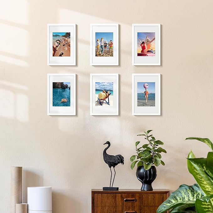 upsimples 8x12 Picture Frame Set of 5, Display Pictures 6x8 with Mat or 8 x 12 Without, Wall Gallery Photo Frames, White