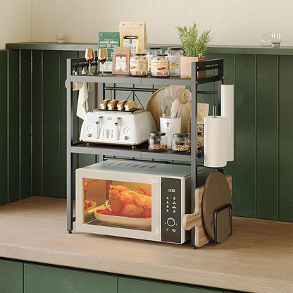 NETEL Expandable Microwave Stand,3 Tier Metal Kitchen Countertop Organizer Shelves with Paper Towel and Chopping Board Holder,Bakers Rack,Microwave Shelf,Microwave Oven Rack,110lbs Weight Capacity