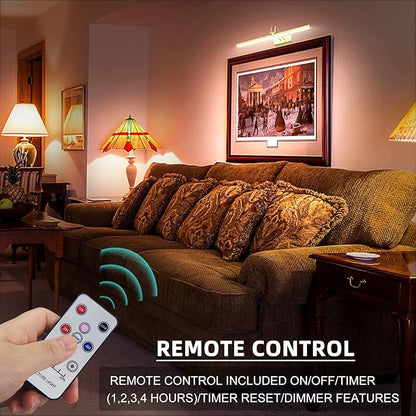 FUNCHDAY Picture Light Wireless, 13inch Rechargeable Battery Operated Gallery Painting Light with Remote, 280LM Dimmable Metal Art Lights for Paintings,Wall,Portrait (Brass)