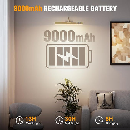 15.7'' Picture Lights for Wall with Motion Sensor, 9000mAh Rechargeable Battery Operated Poster Lights for Paintings, Portraits, Wall Decor, Gold