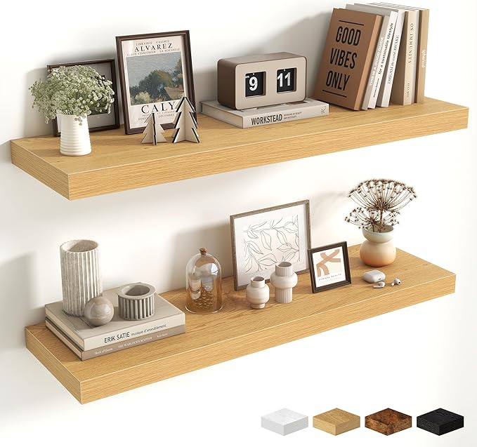 Fun Memories Floating Shelves for Wall 36 Inches, Wood Shelves with Invisible Bracket, 10