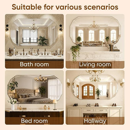 Suidia Bathroom Mirror, 30"x 40" Wall Mirror, Frameless Bathroom Mirror with Beveled Edge for Bedroom, Living Room, Entryway, Hallway, Oval Shape