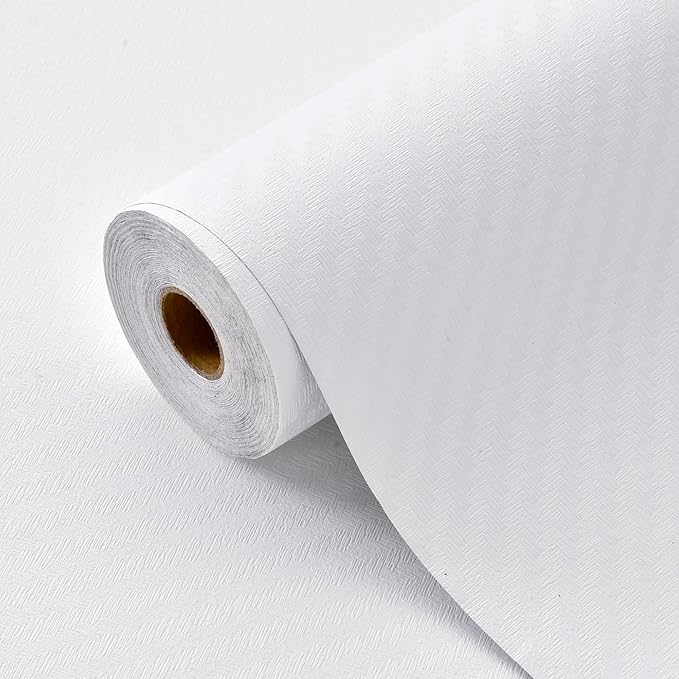 Haimin Fabric Wallpaper Textured Contact Paper (24in X 393in) Grasscloth Wallpaper Peel and Stick Faux Linen Wall Paper Waterproof Vinyl Self Adhesive (White)