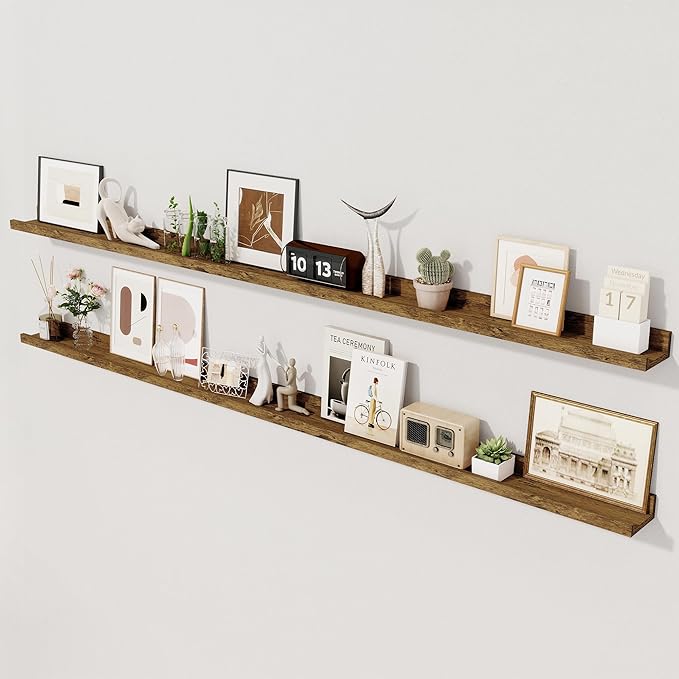 Axeman 72 Inch Floating Shelves | Picture Ledge Shelf Set of 2 | Rustic Brown Wall Shelves with Lip | Brown Picture Shelf for Wall with Ledge | Photo Ledges 72 Inch