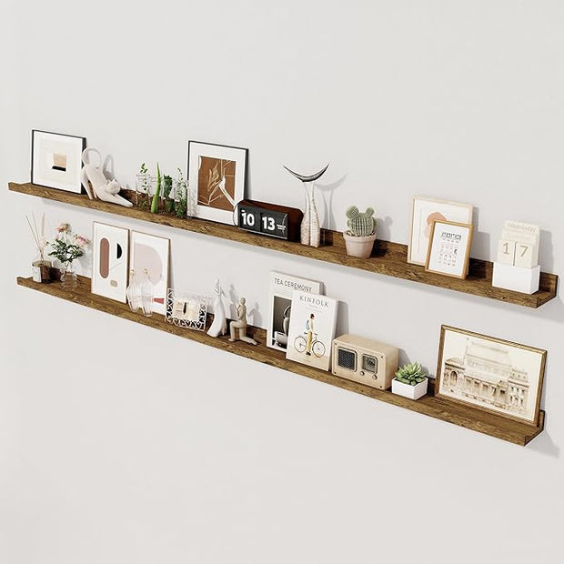 Axeman 72 Inch Floating Shelves | Picture Ledge Shelf Set of 2 | Rustic Brown Wall Shelves with Lip | Brown Picture Shelf for Wall with Ledge | Photo Ledges 72 Inch