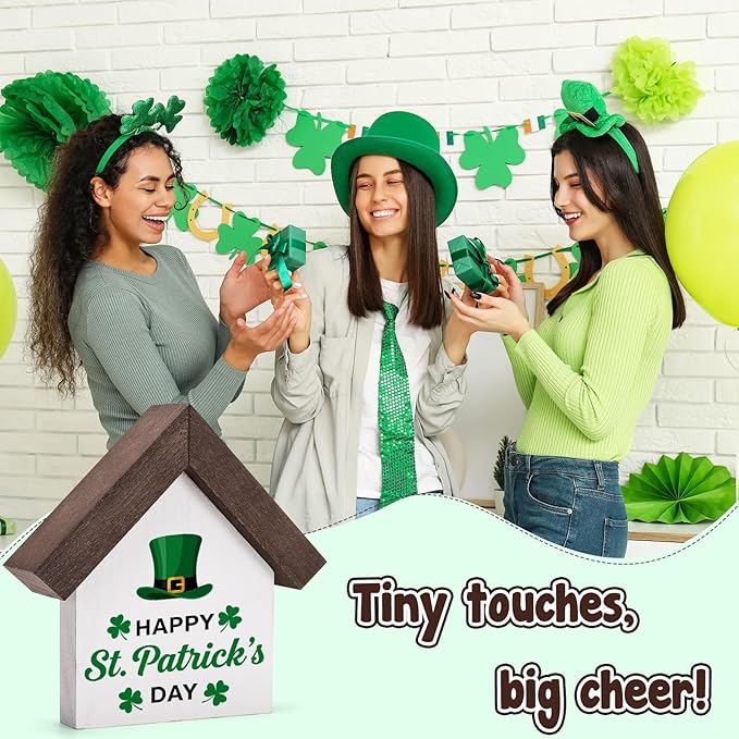 MBL St Patrick's Day Decoration - Wood Happy Saint Patricks Day Accessories Gifts, Green Shamrock Home Table Office Shelf Spring Tiered Tray Decor Centerpiece Irish Gifts for Women Men