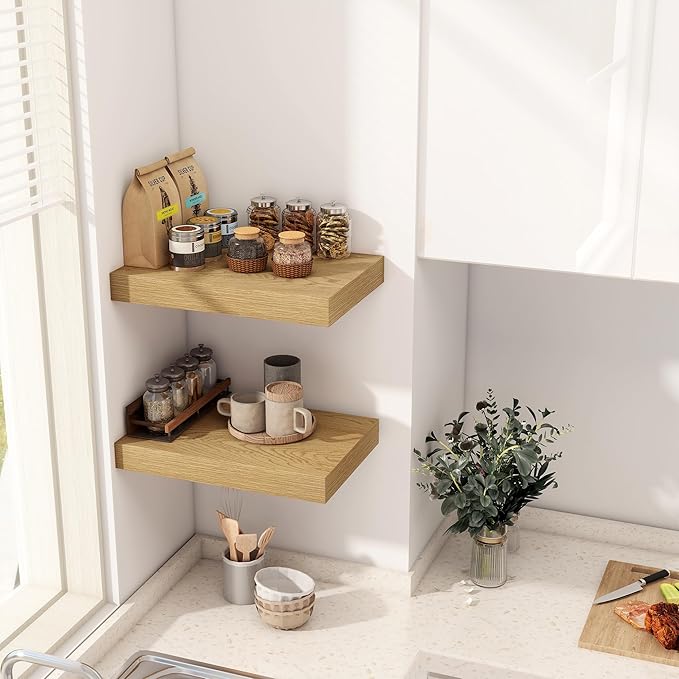12 Inch Deep Floating Shelves, 16 x 12 Floating Shelf for Books, Rustic Wood Deep Wall Shelves for Home Storage & Display, 2