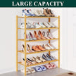 Smiry Bamboo Shoe Rack for Closet, 5 Tier Wooden Stackable Shoe Organizer, Free Standing Shoes Storage Shelf for Entryway, Front Door Entrance, Natural